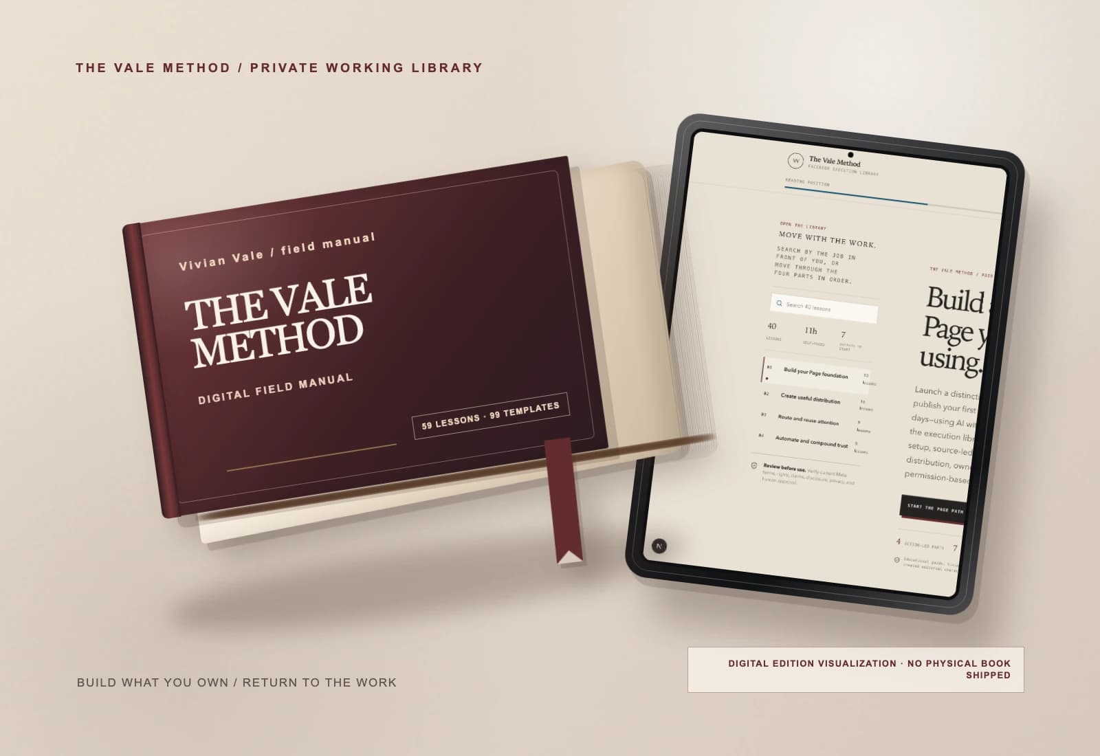 Oxblood digital field manual visualization beside a Vale Method interface on an iPad